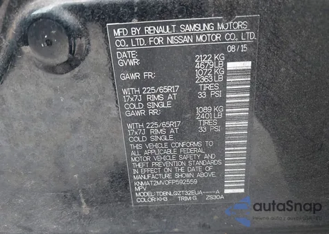 2015 Nissan Rogue Sv z USA, uszkodzony, nr VIN KNMAT2MV0FP592559